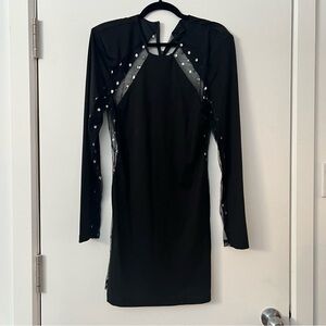 DUNDAS for Revolve Black Long Sleeve Dress with Silver Accents, XL